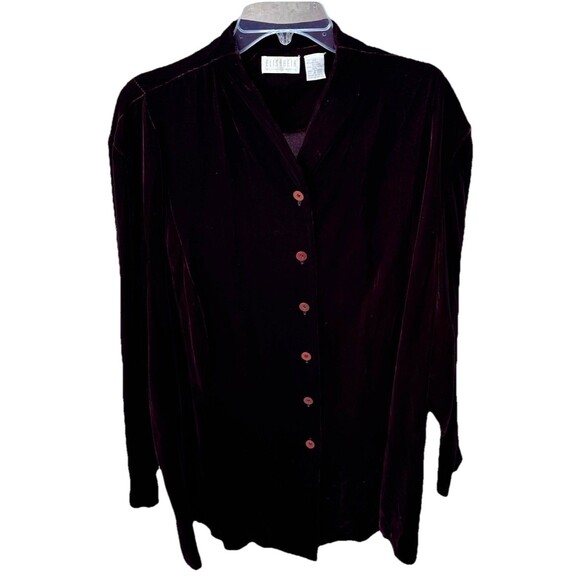 Elizabeth by Liz Claiborne Velvet Top Women's Size 22 Maroon Long Sleeve - Picture 2 of 11